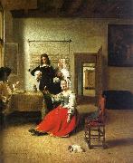 Pieter de Hooch Woman Drinking with Soldiers oil on canvas
